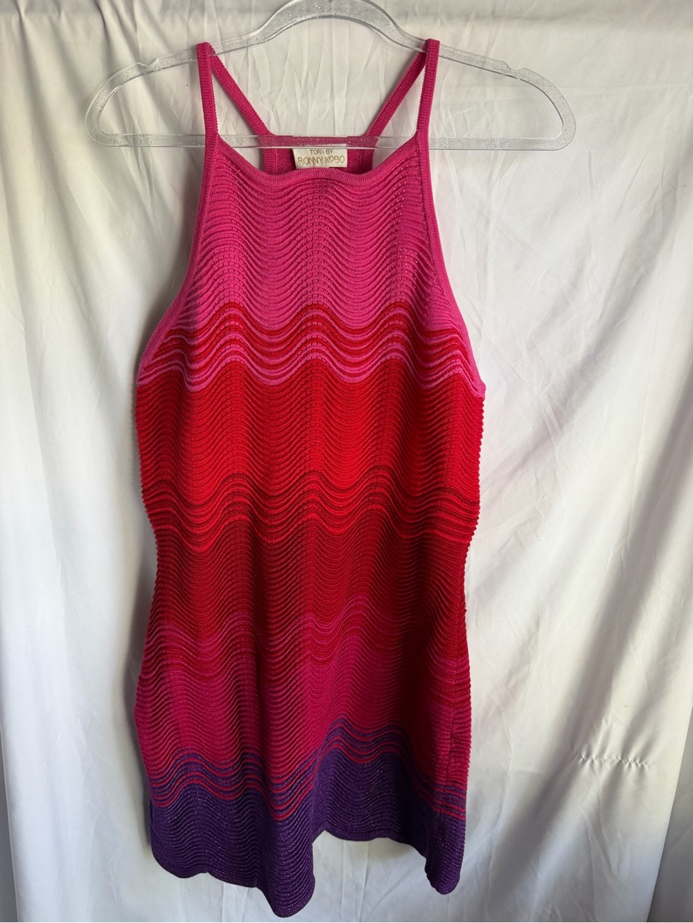 Torn by Ronny Kobo Hope Wave Knit Halter Mini Dress New Large